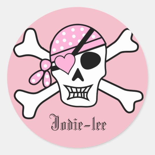 Personalisiert-Rosa-Pirate Runder Aufkleber (Vorderseite)