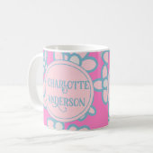 Personalisiert rosa Retro-Blume Kaffeetasse (Vorderseite Links)