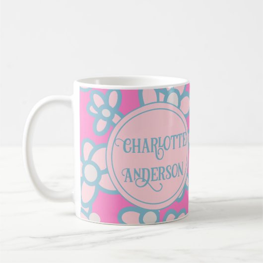 Personalisiert rosa Retro-Blume Kaffeetasse (Links)