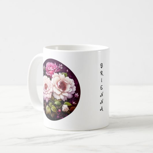 Personalisiert rosa Rosen Kaffeetasse (Vorderseite Links)