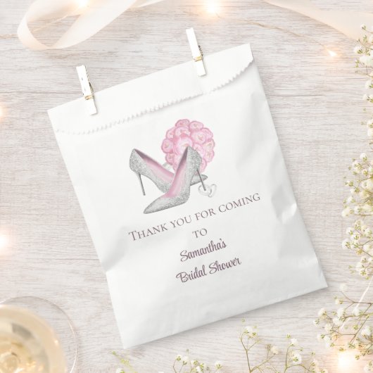 Personalisiert Rosa Rosen Silver Heelses Brautpart Geschenktütchen (Ausgeschnitten)