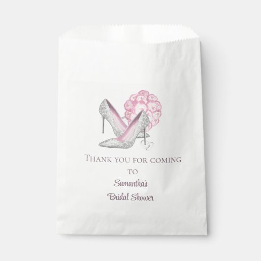 Personalisiert Rosa Rosen Silver Heelses Brautpart Geschenktütchen (Vorderseite)