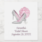 Personalisiert Rosa Rosen Silver Heelses Brautpart Weinetikett (Einzelnes Label)