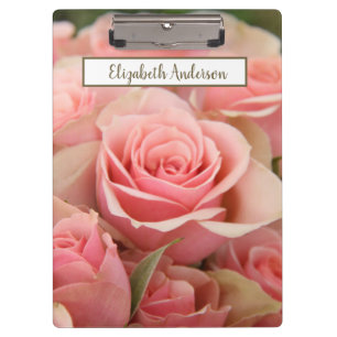 Personalisiert rosa Rosenblüten Klemmbrett