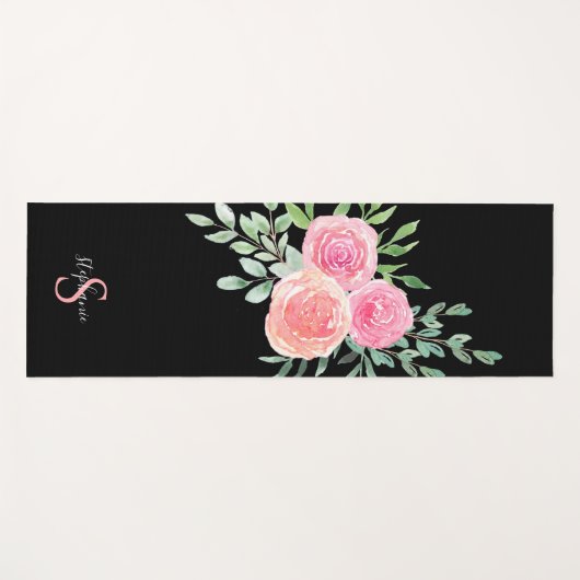 Personalisiert Rosa Roses Black Yogamatte (Vorderseite (Horizontal))