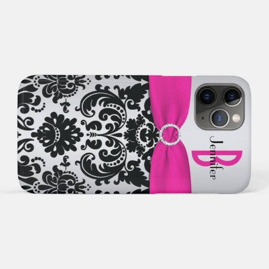 Personalisiert rosa, schwarz, silberner Damast Case-Mate iPhone Hülle (Rückseite (Horizontal))
