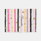 Personalisiert rosa Schwarz Streifen Gold Glitzer Fleecedecke (Vorderseite (Horizontal))