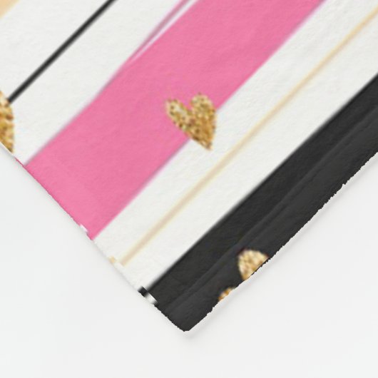 Personalisiert rosa Schwarz Streifen Gold Glitzer Fleecedecke (Ecke)