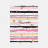 Personalisiert rosa Schwarz Streifen Gold Glitzer Fleecedecke (Vorderseite)