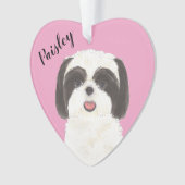 Personalisiert rosa Schwarz und Weiß Shih Tzu Ornament (Vorderseite)
