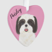 Personalisiert rosa Schwarz und Weiß Shih Tzu Ornament (Vorderseite)
