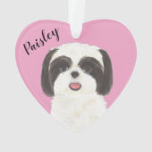 Personalisiert rosa Schwarz und Weiß Shih Tzu Ornament (Rückseite)