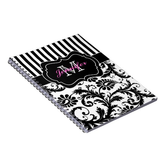Personalisiert rosa Schwarz-weiß gestreifte Damask Notizblock (Rechte Seite)