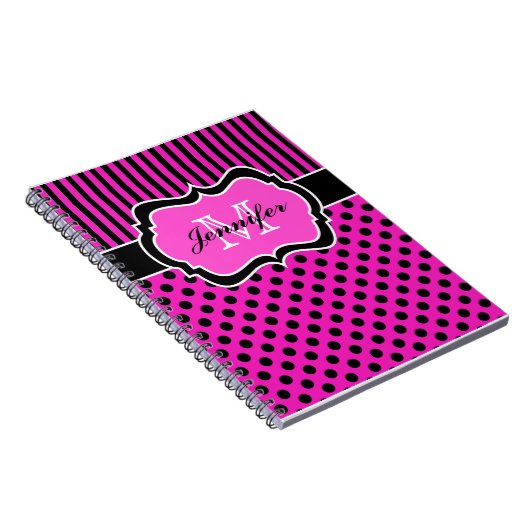 Personalisiert rosa, Schwarz-weiß gestreifte Polka Notizblock (Rechte Seite)