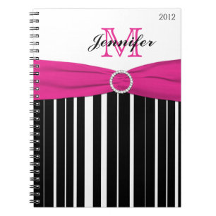 Personalisiert rosa Schwarz-weiß gestreiftes Noteb Notizblock