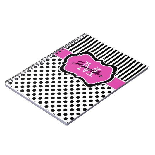Personalisiert rosa, Schwarz-weiß gestrichene Polk Notizblock (Linke Seite)