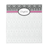 Personalisiert rosa, schwarz, weißer, blumengeschm notizblock (Vorderseite)