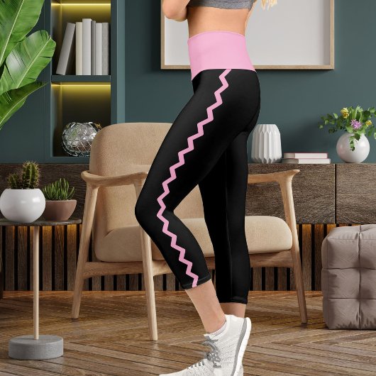 Personalisiert rosa Schwarzer Spaß Comic Stil Katz Capri Leggings