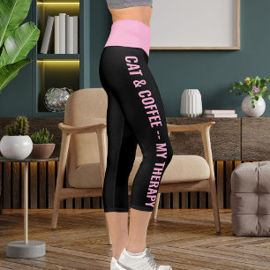 Personalisiert rosa Schwarzer Spaß Comic Stil Katz Capri Leggings
