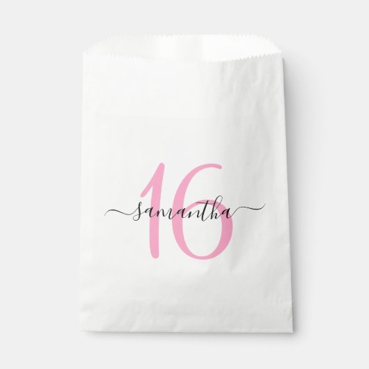 Personalisiert rosa Signature Script Sweet 16 Geschenktütchen (Vorderseite)