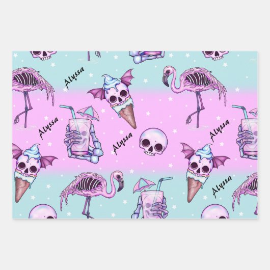 Personalisiert rosa Sommer/Strand Goth Geschenkpapier Set (Vorderseite 2)