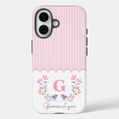 Personalisiert rosa Streifen florale Monogramm Case-Mate iPhone Hülle (Rückseite)