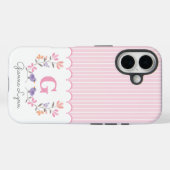 Personalisiert rosa Streifen florale Monogramm Case-Mate iPhone Hülle (Rückseite (Horizontal))