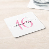 Personalisiert rosa Süße 16 Rechteckiger Pappuntersetzer (angewinkelt)