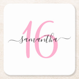 Personalisiert rosa Süße 16 Rechteckiger Pappuntersetzer