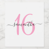 Personalisiert rosa Süße 16 Weinetikett (Einzelnes Label)