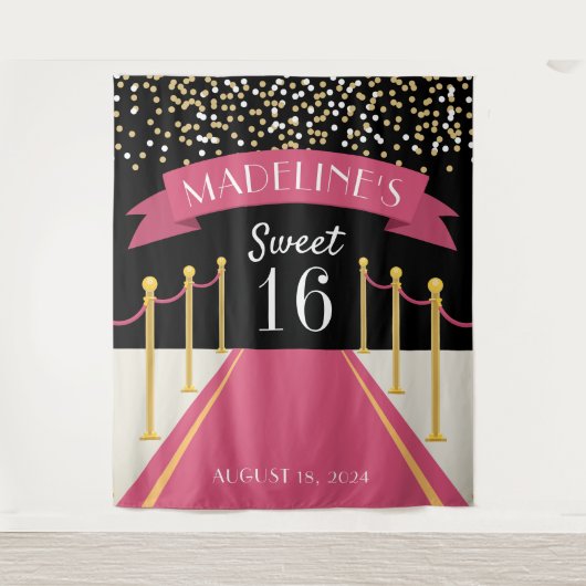 Personalisiert rosa Teppichthema Sweet 16 Hintergr Wandteppich (Vorderseite)