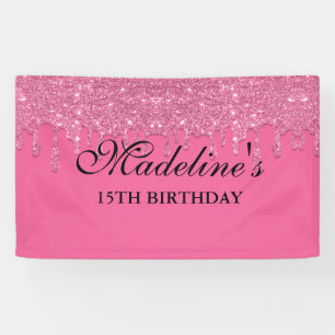 Personalisiert rosa Tropfen Glitzer Geburtstag Banner