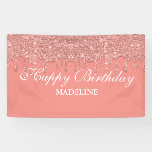 Personalisiert rosa Tropfen Glitzer Geburtstagsban Banner