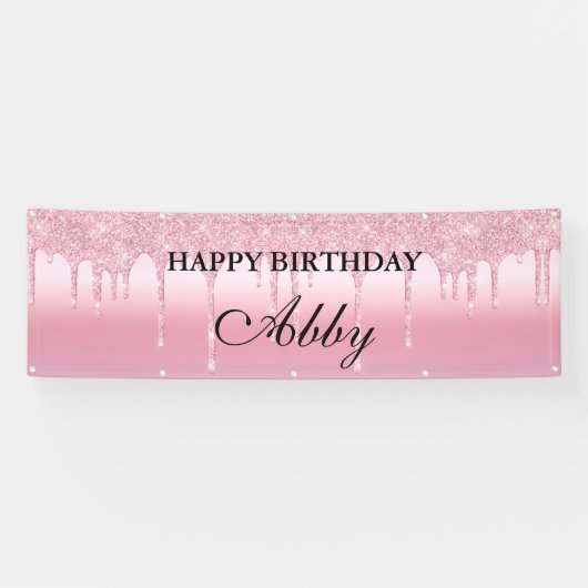 Personalisiert rosa Tropfen Glitzer Geburtstagsban Banner (Horizontal)