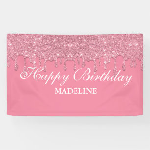 Personalisiert rosa Tropfen Glitzer Geburtstagsban Banner