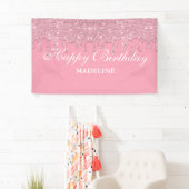 Personalisiert rosa Tropfen Glitzer Geburtstagsban Banner (Insitu)