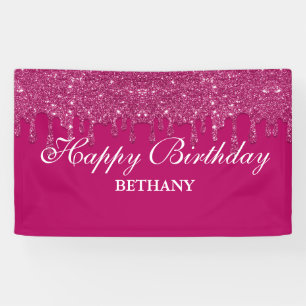 Personalisiert rosa Tropfen Glitzer Geburtstagsban Banner