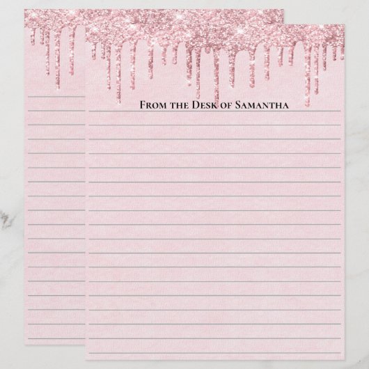 Personalisiert rosa Tropfpapier Glitzer (Vorne/Hinten)