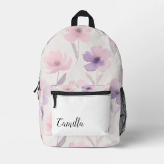 Personalisiert rosa und Lila Aquarellblume Bedruckter Rucksack