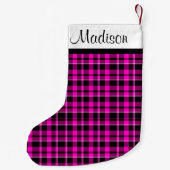 Personalisiert rosa und schwarz Karierter Tartan Kleiner Weihnachtsstrumpf (Rückseite)