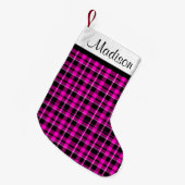 Personalisiert rosa und schwarz Karierter Tartan Kleiner Weihnachtsstrumpf (Vorderansicht (hängend))