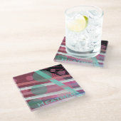 Personalisiert/rosa und türkisfarben/abstrakte Ges Glasuntersetzer (Schrägansicht)