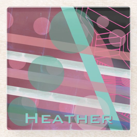 Personalisiert/rosa und türkisfarben/abstrakte Ges Glasuntersetzer (Vorderseite)