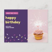 Personalisiert - Rosa und violette Cupcake Geburts Postkarte (Vorderseite)