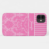 Personalisiert rosa und weiß gestreifte Damast Case-Mate iPhone Hülle (Rückseite (Horizontal))