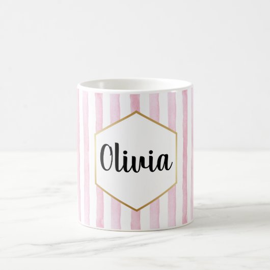 Personalisiert, rosa und weiß gestrichen kaffeetasse (Mittel)