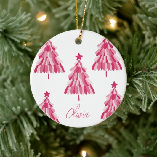 Personalisiert Rosa Weihnachtsbaum Name Keramik Or Ornament (Baum)