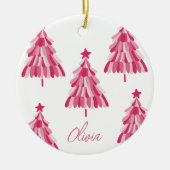 Personalisiert rosa Weihnachtsbaum Name Keramik Ornament (Vorne)