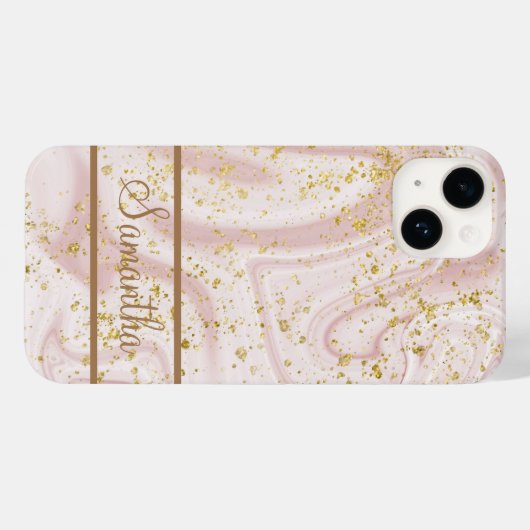 Personalisiert rosa weißer Marmor Swirl Gold Glitz Case-Mate iPhone Hülle (Rückseite (Horizontal))