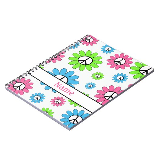 Personalisiert rosa White Peace Sign Notebook Notizblock (Linke Seite)